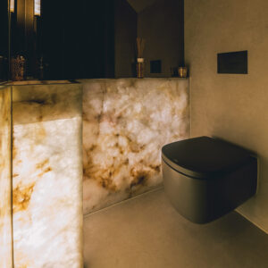 Marmeren badkamermuur met zwevend toilet